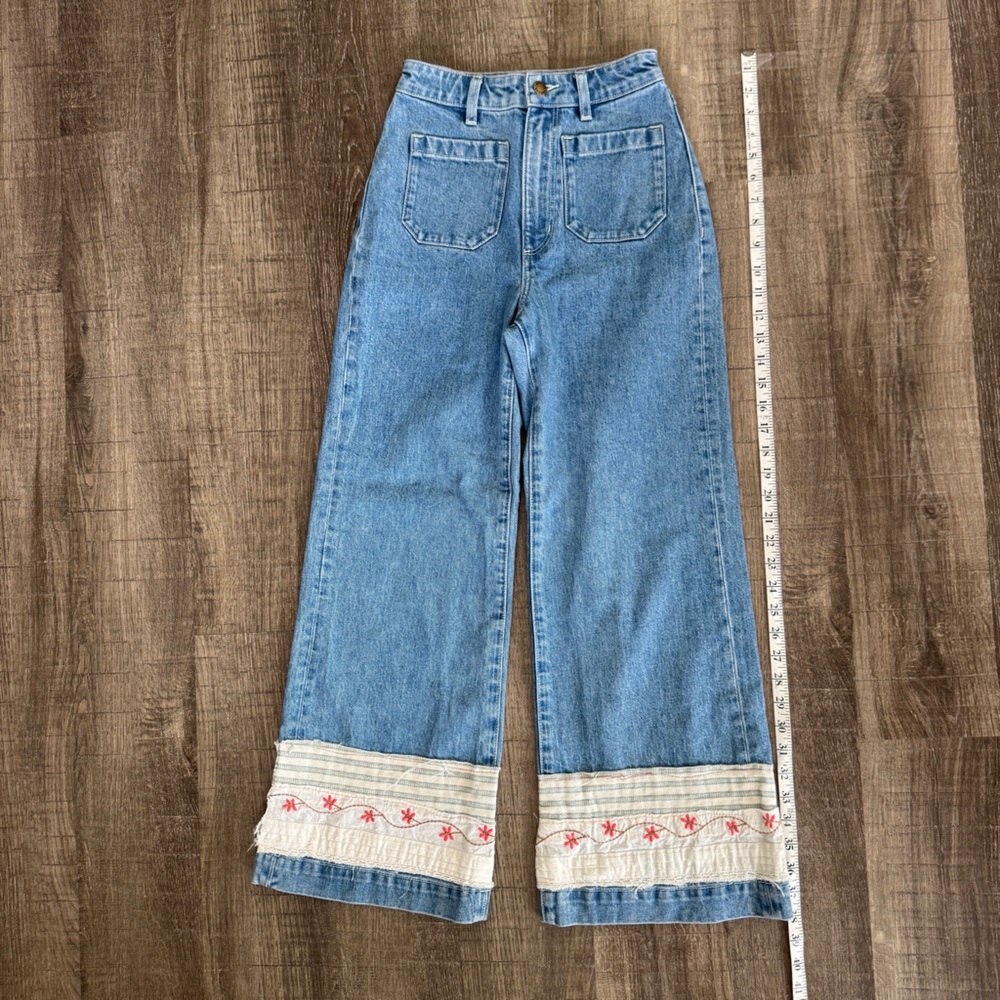 Rolla’s Wide Leg Embroidered Hem Light Blue Women’s Jeans